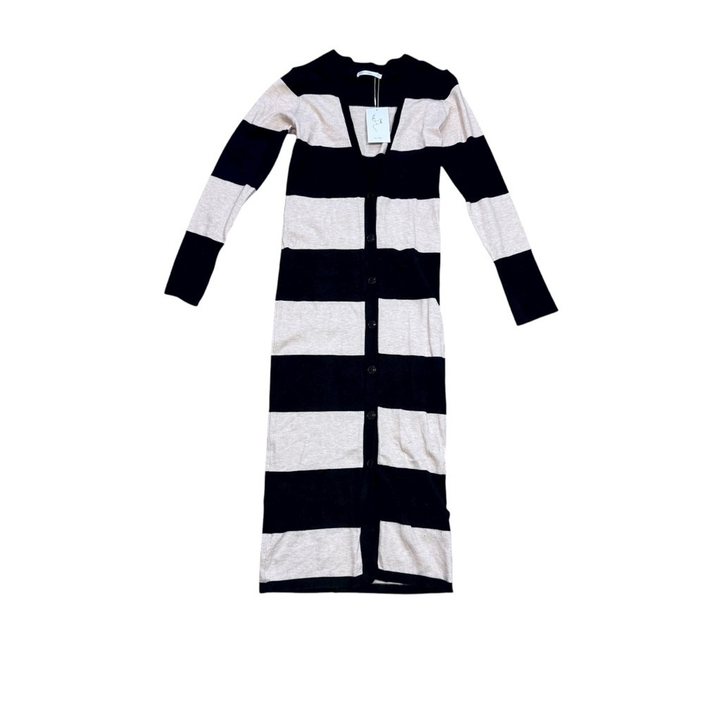 NWT Striped Black and Tan Long Cardigan Dress - Picture 6 of 14